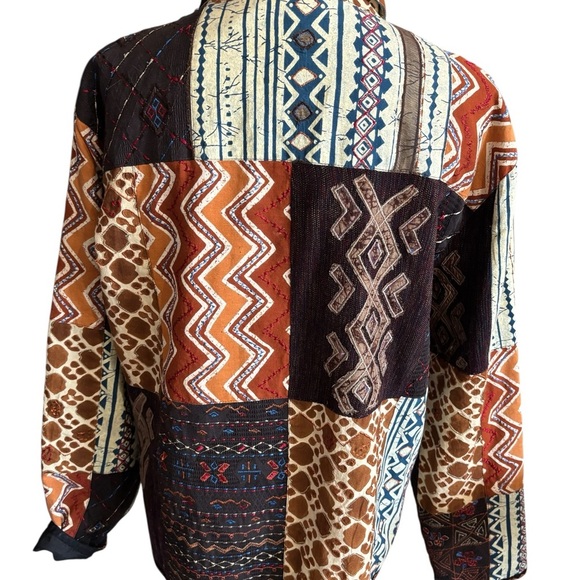 Chico's 3 Patchwork Button Up Shirt/Jacket Boho Tribal Print Artsy Festival XL - Picture 4 of 8